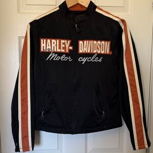 Harley-Davidson Black Jacket with Orange and White Accents Womens S Small